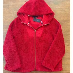 Tommy Hilfiger Sherpa Fleece Jacket Womens Large Red Hooded Full Zip NWT